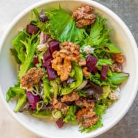 Beet'S Me  · Choice of greens, gorgonzola, scallions, pickled beets, and candied walnuts.