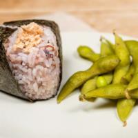 Onigiri · Onigiri rice ball wrapped with seaweed with your choice of filling. Served with edamame or J...