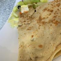 Veggie Crepe  · mushroom, onion,bell pepper,cherry tomato, spinach and mozzarella cheese.