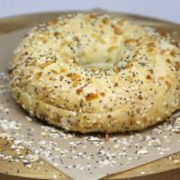Everything Bagel · Baked with a topping of poppyseeds, Kosher salt, onion, garlic and sesame seeds ~ how can yo...