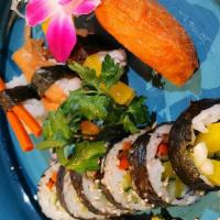 Veggie Sushi Combo · Vegetarian friendly, gluten free. 4 seasonal veggie nigiri and vegetable roll.