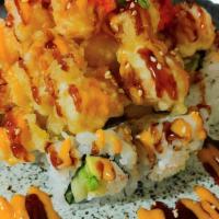 Popcorn Lobster Roll · California roll topped with lightly battered deep-fried lobster tail meat, sweet soy glaze, ...