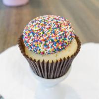 Birthday Cupcake · Vanilla cake with buttercream frosting topped with sprinkles.