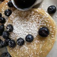 Pancakes · Vegan and gluten-free pancakes; powdered sugar, butter, maple syrup with a choice of strawbe...