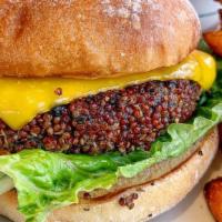 Classic Mushroom Burger · Vegan. House-made mushroom patty, plant-based cheddar, lettuce, tomato and onion and burger ...