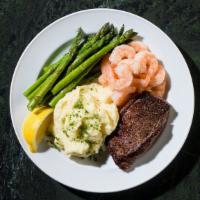Surf + Turf · Served with seasonal vegetables, buttery mashed potatoes, and your choice of sautéed garlic ...