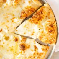 The White Pizza · Garlic oil base, mozzarella, ricotta, parm, and garlic