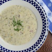 Award Winning Clam Chowder · Gluten-free. All natural, New England style with nitrite-free bacon, creamy and herby.