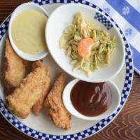 Hudson’S Finger Lickin’ Chicken Strips · 8 oz. of homemade, free-range chicken breast with BBQ and honey mustard sauces for dipping.