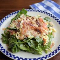 Plenty Of Iron Spinach Salad · Gluten-free. Sweet caper vinaigrette, nitrite-free bacon, toasted almonds, egg, diced tomato...