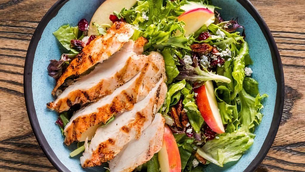 Gf Honey Ginger Chicken Salad · Grilled chicken with fresh lettuce mix, crisp apples, candied pecans, craisins and blue cheese, tossed in our Honey Ginger vinaigrette.
CAL. 680 - 1110