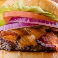 Bacon Cheese Burger · 100% fresh ground chuck, applewood smoked bacon, and mayo. Served with your choice of bleu c...