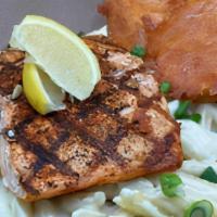Blackened Salmon Alfredo · Atlantic salmon fillet blackened in Cajun spices with creamy parmesan tossed with penne past...