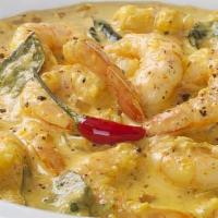 Daab Malai Prawns · Jumbo shrimps tempered with five spice blend in a coconut cream curry from Bengal.Rice Include