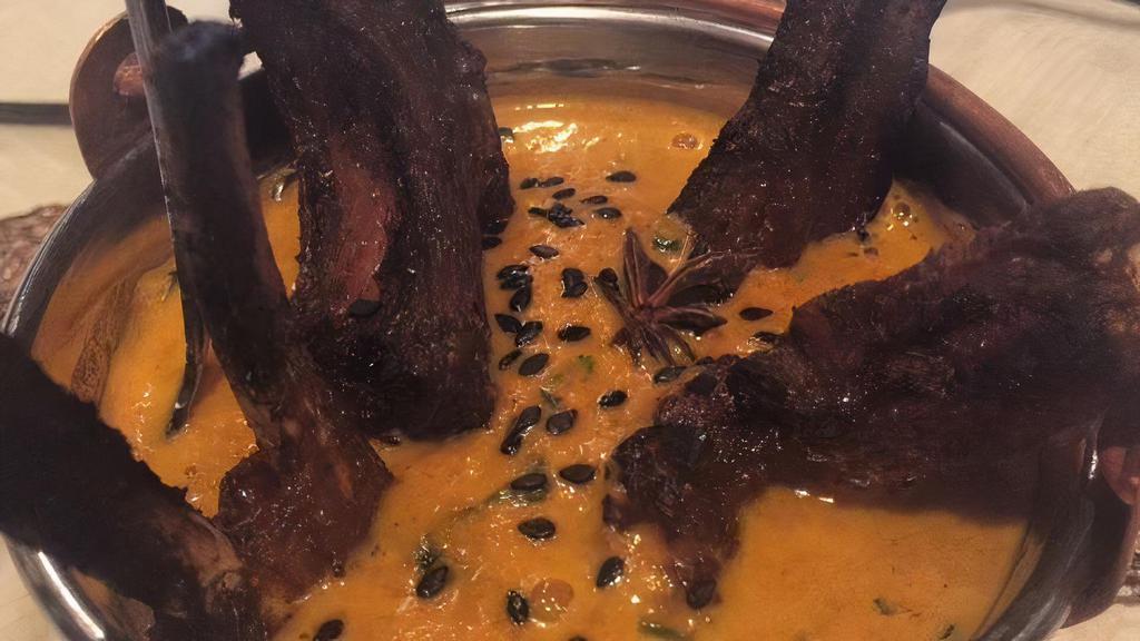 Peshawari Lamb Chops · Spiced rubbed deconstructed and grilled rack of lamb in a Peshawari sauce spiced with cumin, nutmeg, and star anise.Rice Include
