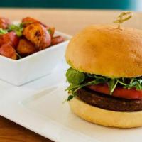 Sonoran Tepary Burger · sonoran style burger patty of tepary beans, organic, sustainable and locally grown. Baby aru...