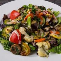 Wood-Fired Vegetable Salad · broccoli, cauliflower, eggplant, zucchini, yellow squash, mushrooms, tomatoes, carrots, garl...
