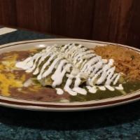 Enchiladas Verdes · An excellent balanced blend of tomatillo and green chilies.