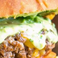 Reaper Burger · Delicious all beef Patty Lettuce tomato male pickles provolone cheese onion and  avocado.