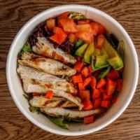 Grilled Chicken Salad · Grilled chicken, spring mix, cherry tomatoes, avocado, carrot served with a sesame dressing.