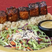 Yumm! Bento® With Bbq Tofu  · Organic Brown Rice or Thai Jasmine Rice served with our creamy ginger Asian Cole Slaw and a ...