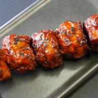 Bbq Tofu Skewer · Seasoned organic tofu skewer baked with sweet and tangy barbecue sauce.