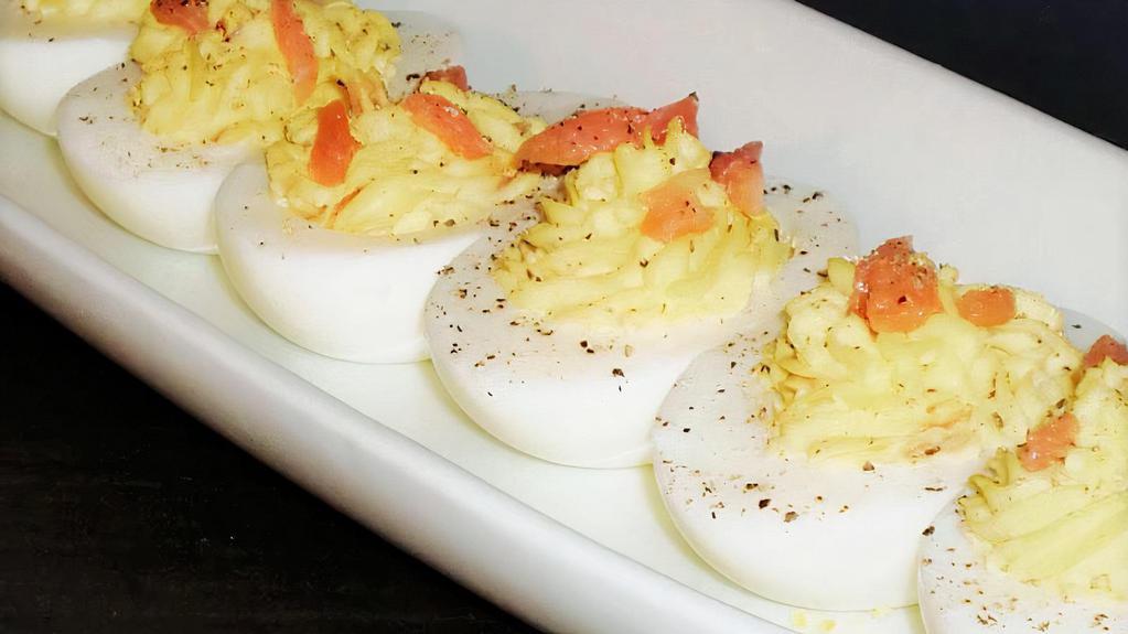 Deviled Eggs For 2 · I’m not a big fan of eggs, but I can’t resist deviled eggs. We serve them 3 ways: Classic, Relish, and Mango Chutney and you can also add Smoked Salmon and our Applewood Smoked Bacon bits to make them truly decadent. Always made with Cage-Free Eggs.