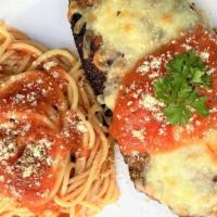 Chicken Parmesan With Spaghetti Marinara · Made with Free-Range Chicken Breast cutlets, coated with Breadcrumbs then topped with Mozzar...