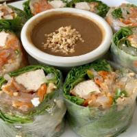 Heaven Rice Rolls · Carrot, jicama, tofu, basil, roasted leek, and toasted peanuts, rolled in lettuce and thin r...