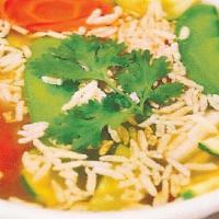 Sizzling Rice Soup (Large) · gluten-free. Broccoli, carrot, cauliflower, snow peas, tofu, and zucchini. Topped with crisp...