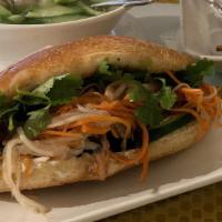 Bánh Mì Philly · Includes french fries or veggies. Sliced marinated veg protein sauteed with bell pepper and ...