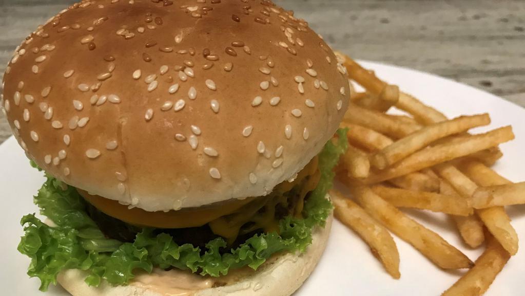 Loving Hut Burger (Beyond Patty) · Includes french fries or veggies. Gardein / Beyond patty, sauteed onion, lettuce, tomato, and vegan cheese. Ketchup and vegan mayo dress a sesame seed bun. Add avocado for an additional charge.