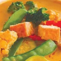 Coconut Curry · Bell pepper, broccoli, cauliflower, carrot, onion, potato, taro, and tofu cooked in a lemong...