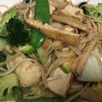 Chow Mein · Wheat noodles stir-fried with broccoli, carrot, cauliflower, napa cabbage, snow peas, tofu, ...