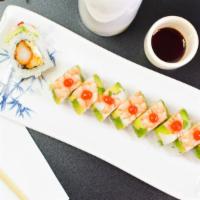 Paradise · Crystal shrimp, ebi, cream cheese, cilantro, kwon mix, avocado, topped with hot sauce and ho...