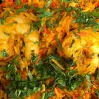 Shrimp Biryani · Shrimp, aromatic rice pilaf served with curry sauce.