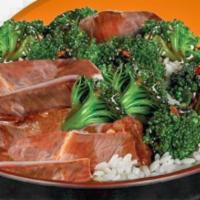 Beef And Broccoli Bowl · Wok stirred garlic and Sam's teriyaki sauce with steak and broccoli, served with steamed rice.