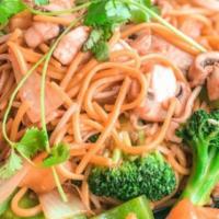 Stir Fried Noodles · Stir-fried noodles with pineapple, bean sprouts, onions, bell peppers, mushrooms, broccoli, ...