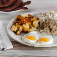 Biscuits & Gravy (Full) · One fresh baked biscuit with a side of homemade sausage gravy.
