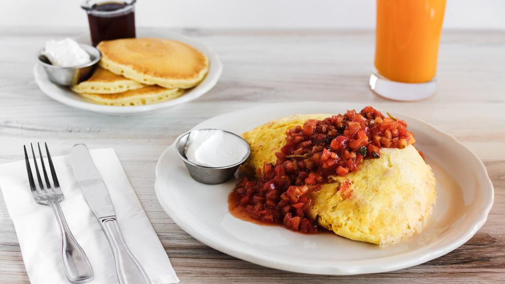 Sweet Bell Pepper Omelette · Bell pepper, onion, and pepper jack cheese. Served with a side of chipotle salsa and sour cream.