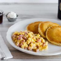 Mini-Minced Ham · Sugar-cured and hickory smoked ham, scrambled with two eggs and your choice of either three ...
