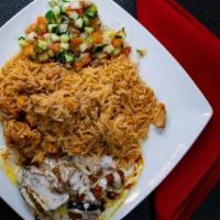 Chicken Palow · Afghan style rice cooked with chunks of chicken, onions, garlic, ginger, and other spices se...