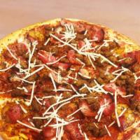 Meat Jagger · Honky-tonk pie for sticky fingers. Bacon, ground beef, ham, Canadian bacon, Italian sausage ...
