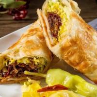 Spicy Beef Pancake Roll (1) · Grilled pancake roll stuffed with shredded lettuce, beef, and our spicy house sauce.