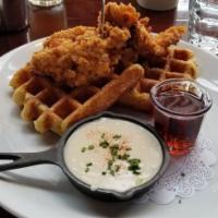 Fried Chicken And Waffles · Two Liege Style Waffles Buttermilk Marinated Fried Chicken Breasts. Organic Maple Syrup, Cou...