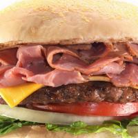 Apollo Burger · Fresh 1/4lb Ground Beef Patty Topped with Thinly Sliced Smoked Pastrami & American Cheese, F...