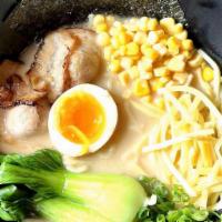 Miso Ramen · Miso broth with chashu pork, bok choy, bamboo shoots, seasoned egg, green onions, dried nori...