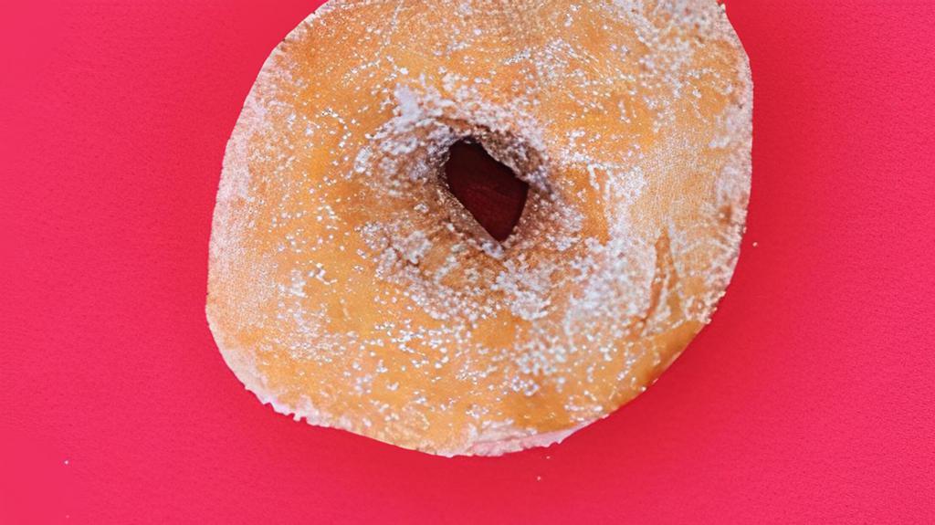 Raised Sugar Ring Donuts · Raised donuts covered in sugar.
