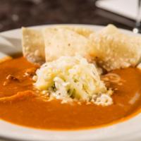 Rotisserie Chicken Tortilla Soup · Roasted chiles, tomatoes, onion and corn tortillas. Served with roasted chicken, jack and qu...