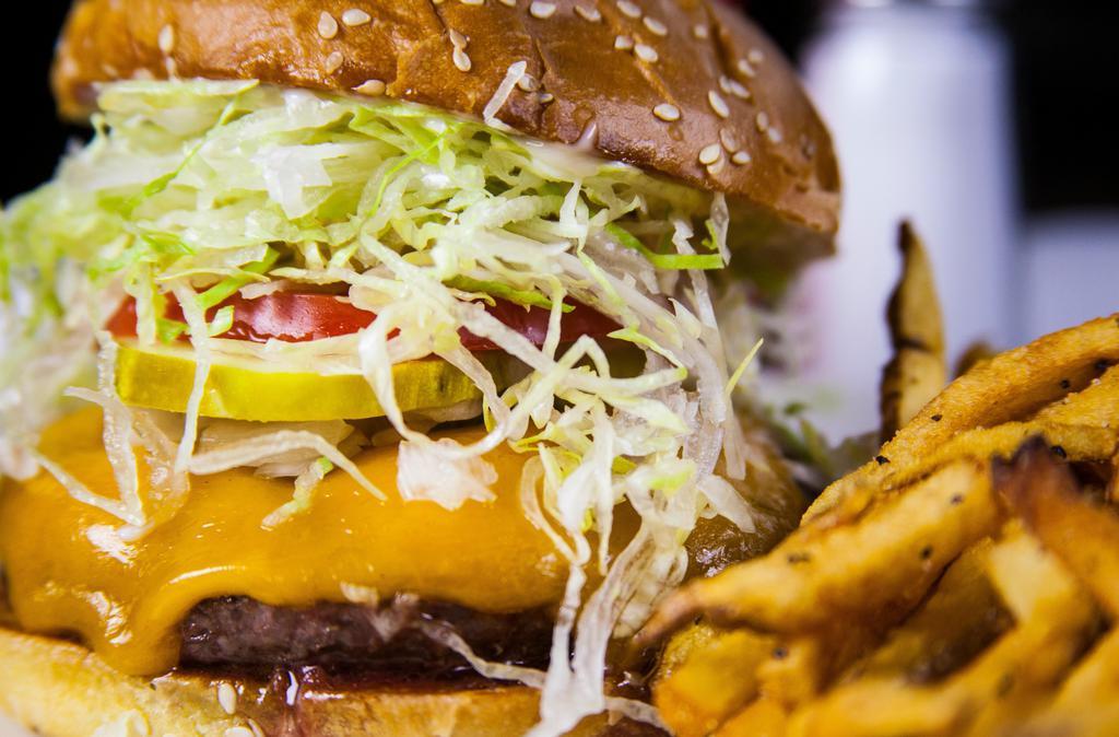 Wcg Cheeseburger · Cheddar cheese, lettuce, tomato, onion, pickles, and mayonnaise.